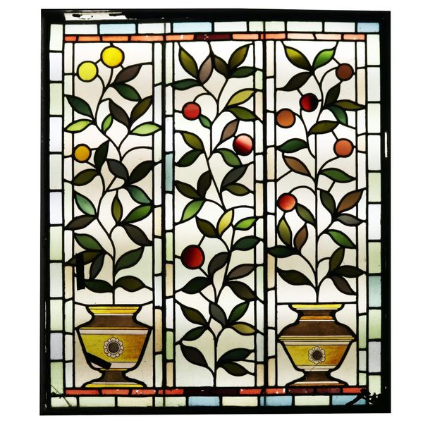 Antique Victorian Stained Glass Window with Fruiting Foliage