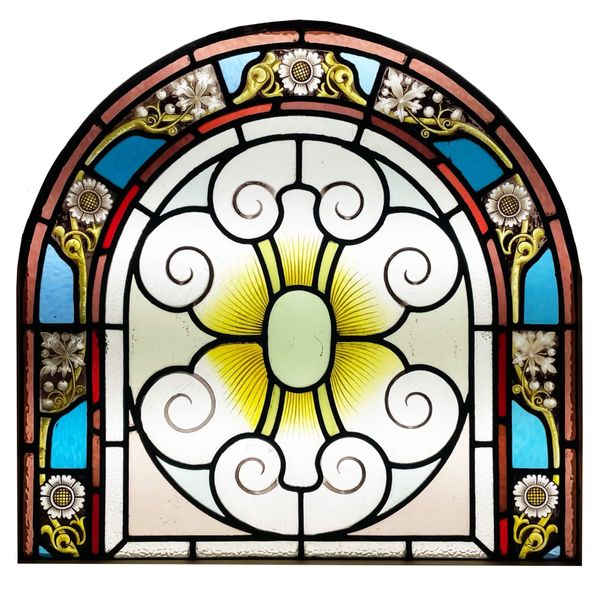 Victorian Antique Arched Stained Glass Window