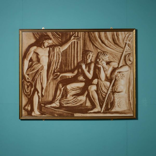 Antique Style Neoclassical Silk Screen Framed Print of Greek God