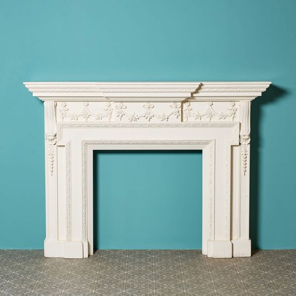 Large Antique Neoclassical Wooden Fireplace