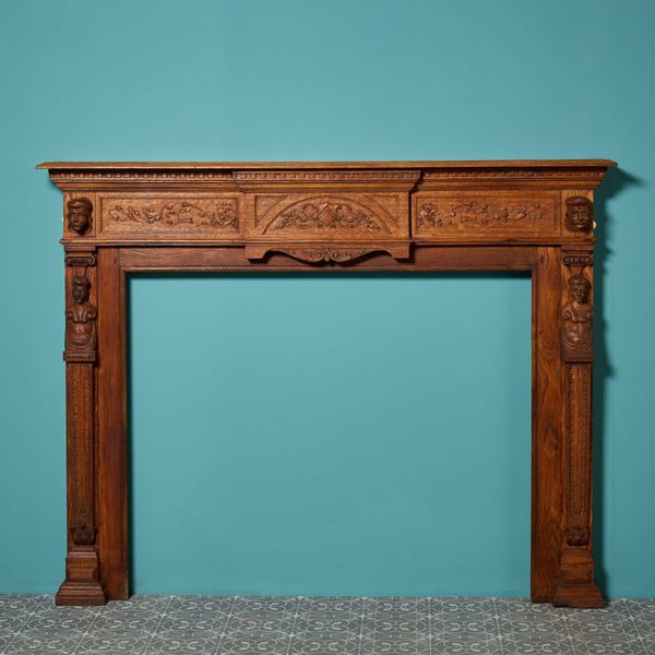 Antique English Tudor Revival Oak Fireplace