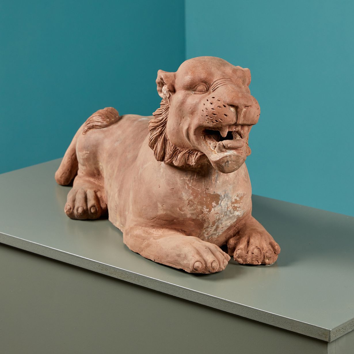 Antique Terracotta Lioness Sculpture