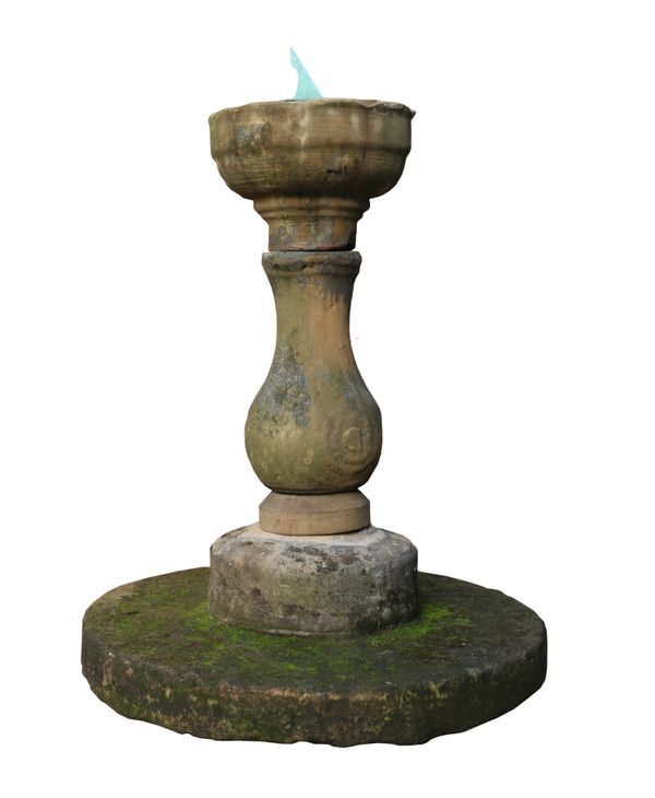 19th Century Yorkstone Sundial with Bronze Sundial Plate