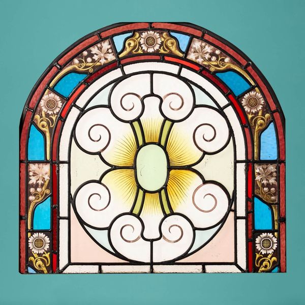 Victorian Antique Arched Stained Glass Window