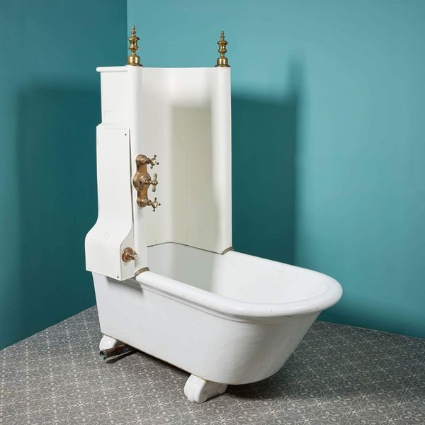 Antique English Glazed Stoneware & Zinc Canopy Bath