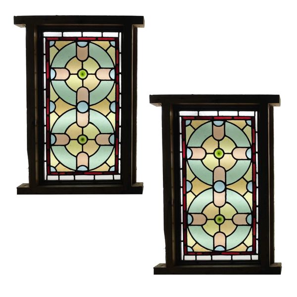 Pair of Victorian Stained Glass Window Panels