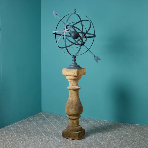 Reclaimed Large Armillary Sundial on York Stone Pedestal