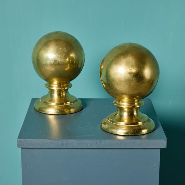 Pair of Antique English Brass Ball Finials