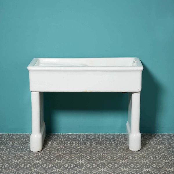 Large Antique Glazed Stoneware Belfast Sink with Drainer