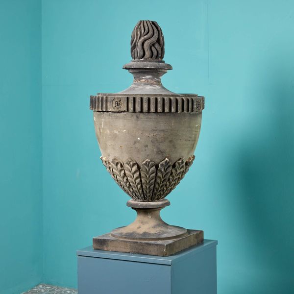 Scottish Antique Sandstone Garden Urn with Flame Finial