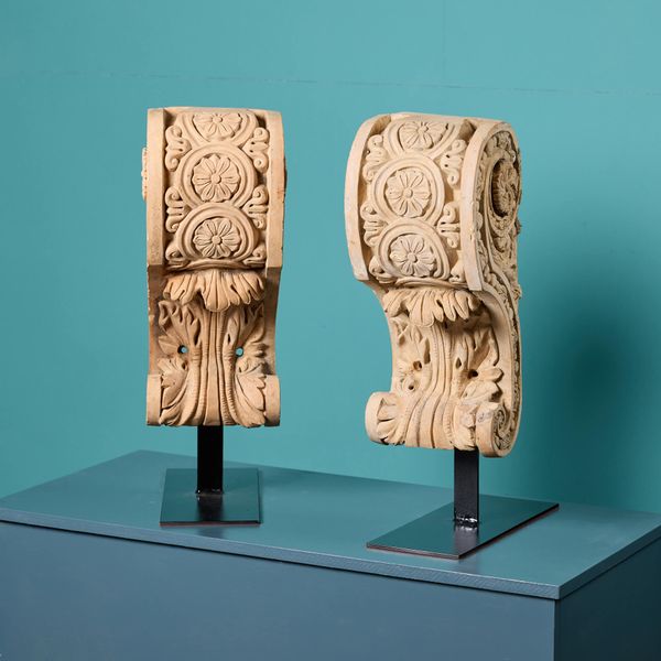 Pair of Antique Terracotta Corbels on Stands