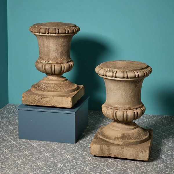 Reclaimed Antique Composition Stone Lidded Urns