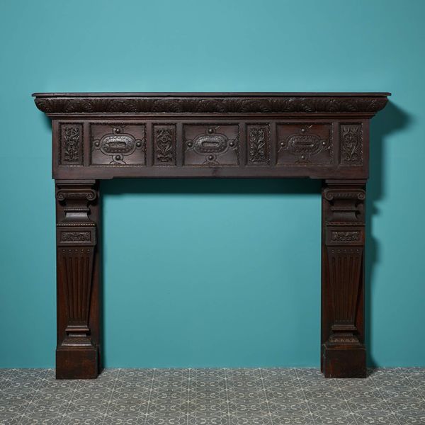 0_37016-1 Large Victorian Tudor Revival Oak Fireplace