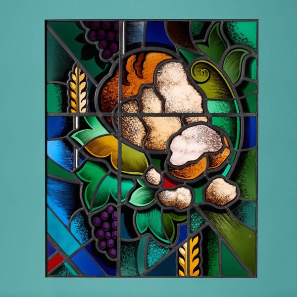 Reclaimed Goddard & Gibbs Stained Glass Panel of Fruit & Foliage