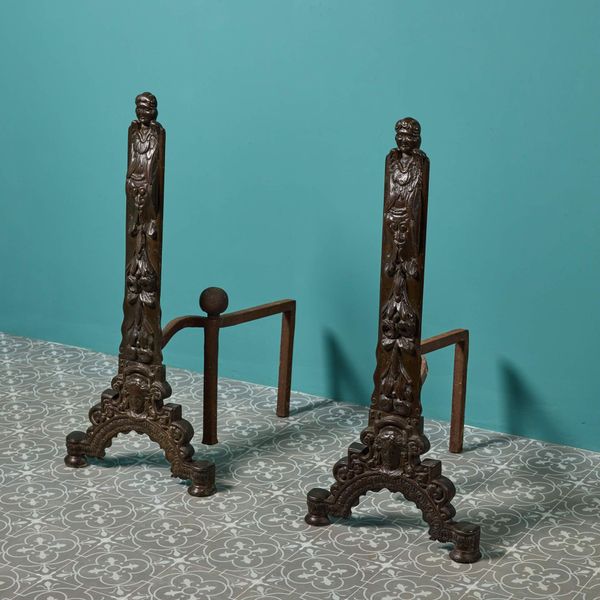 Set of Cast Bronze Baroque Style Antique Fire Dogs