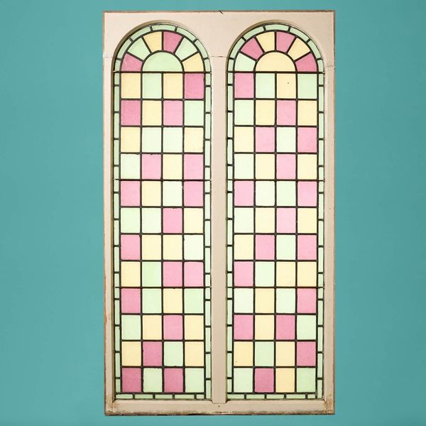 Large Reclaimed Chapel Stained Glass Arched Double Windows