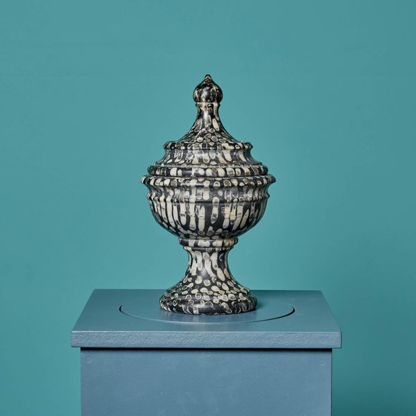 Decorative Orthoceras Fossil Marble Urn