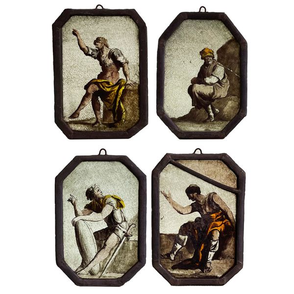 Set of 4 Antique Stained Glass Panels of Neoclassical Figures