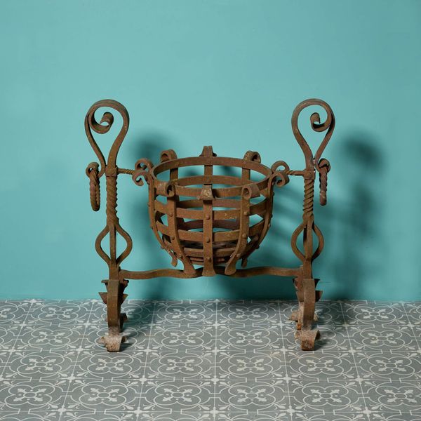 Antique Medieval Style Wrought Iron Fire Basket