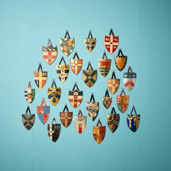 Collection of 26 Antique English Heraldic Hanging Shields