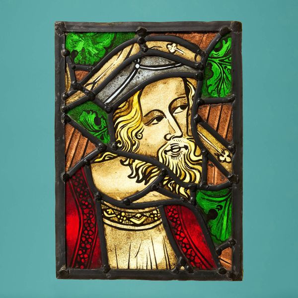 Small Antique Stained Glass Window of a Nobleman