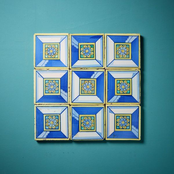 Set of 9 Reclaimed Geometric Polychrome Tiles