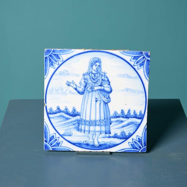 Antique Ravesteijn Delft Tile of Turkish Woman