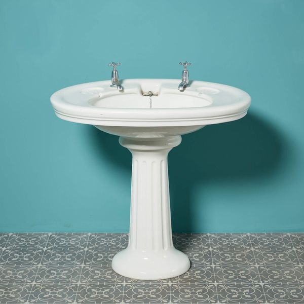 Edwardian Antique Porcelain Pedestal Sink