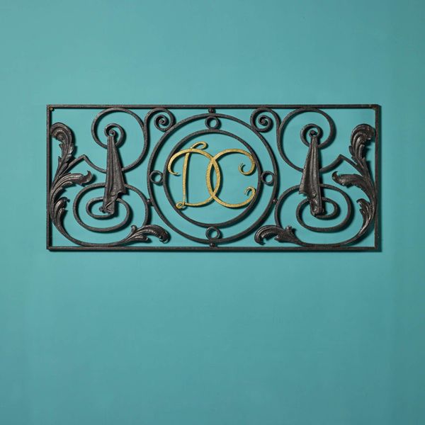 English Wrought Iron Panel Baring the Monogram DC