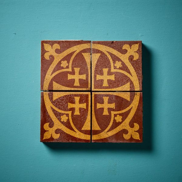 Antique Ecclesiastical Encaustic Tile Panel