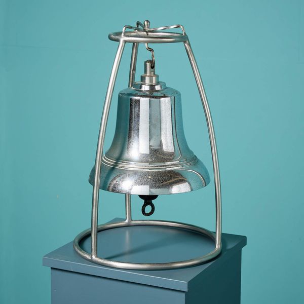 Reclaimed Chrome-Plated Bronze Maritime Bell on Stand