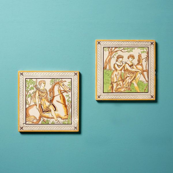 Set of 2 Minton Hollins 8-inch Neoclassical Tiles