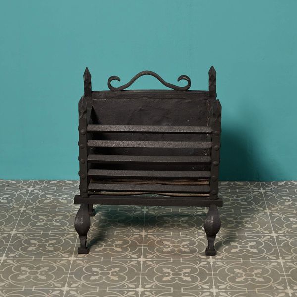 Antique Jacobean Wrought Iron Fire Basket