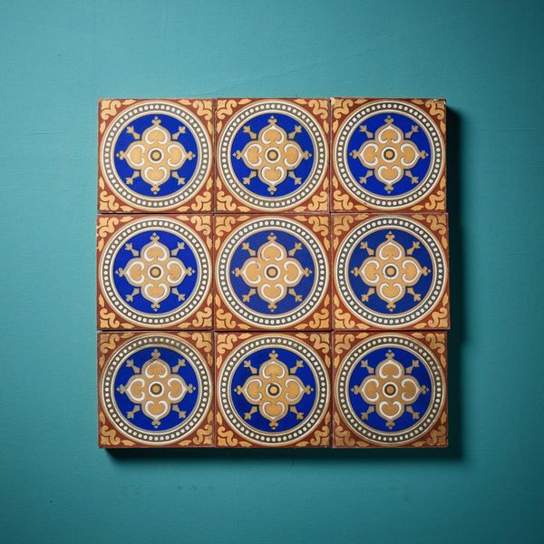 Set of 9 Reclaimed Encaustic Tiles by Maw & Co