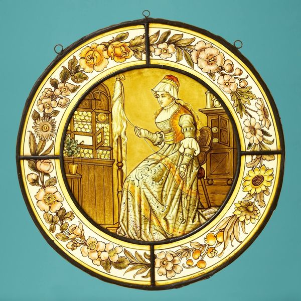 Antique Stained Glass Roundel of Victorian Woman