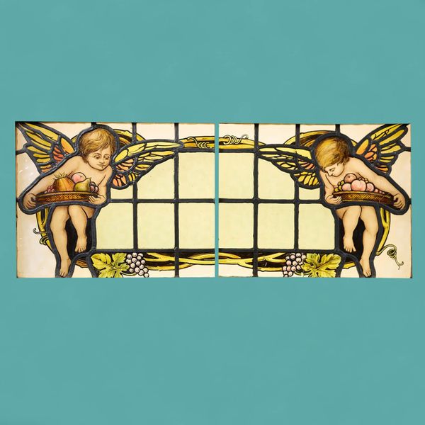 Pair of Stained Glass Panels of Putto