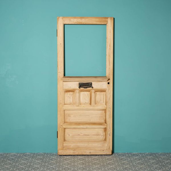 Antique Art Noveau English Stripped Pine Door for Glazing