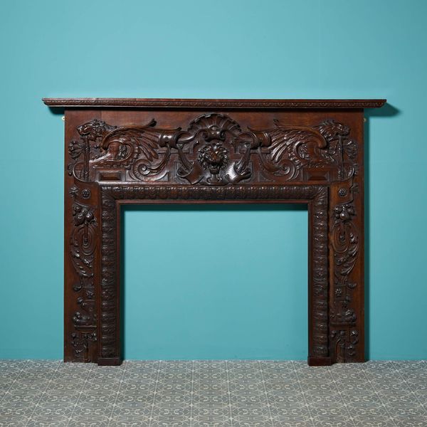 19th Century Victorian Carved English Oak Fireplace