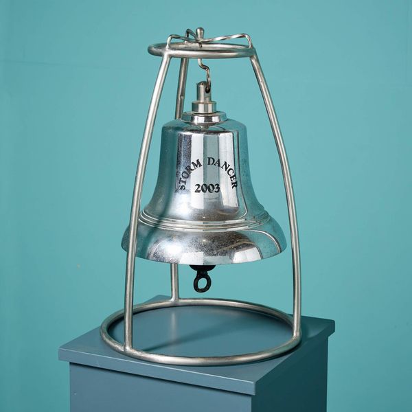 Reclaimed Chrome-Plated Bronze Maritime Bell on Stand