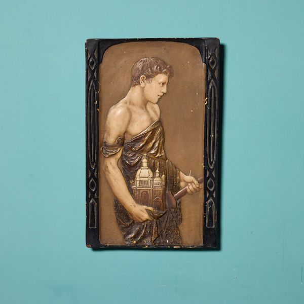 Antique Glazed Terracotta Panel of an Architect