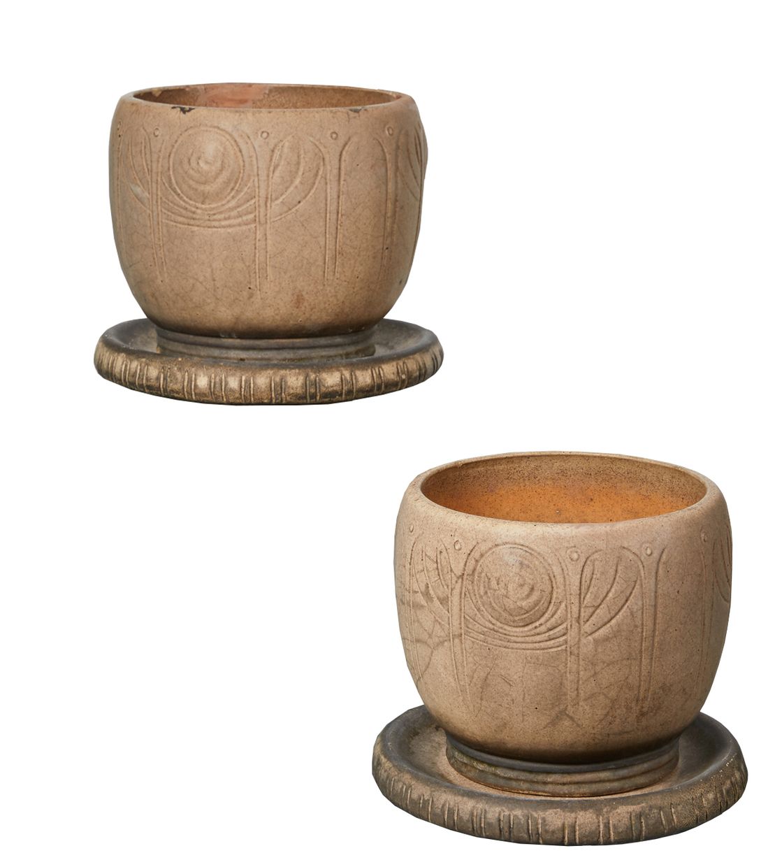 Pair of Glazed Antique Plant Pots Attributed to LEFCO