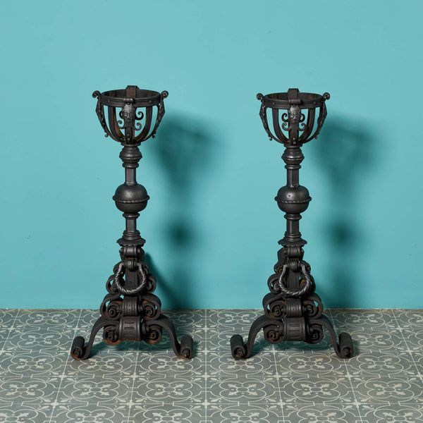 Large Pair of Antique French Rococo Style Fire Dogs