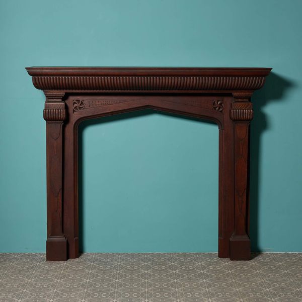 Large Gothic Revival Oak Fireplace