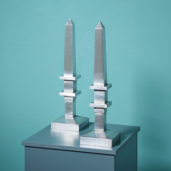Pair of Art Deco Style Polished Aluminium Obelisks