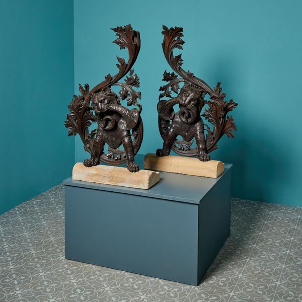 Two Mounted Antique Carved Oak Sculptures